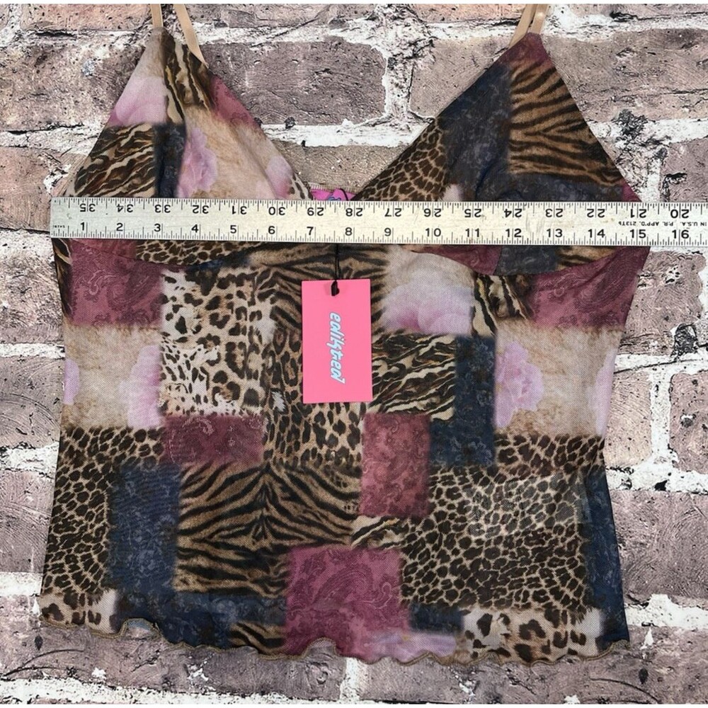 Edikted Animal Print Mesh Tank Top NWT Women L Y2K 90s Style Patchwork Crop Cami - Picture 4 of 5